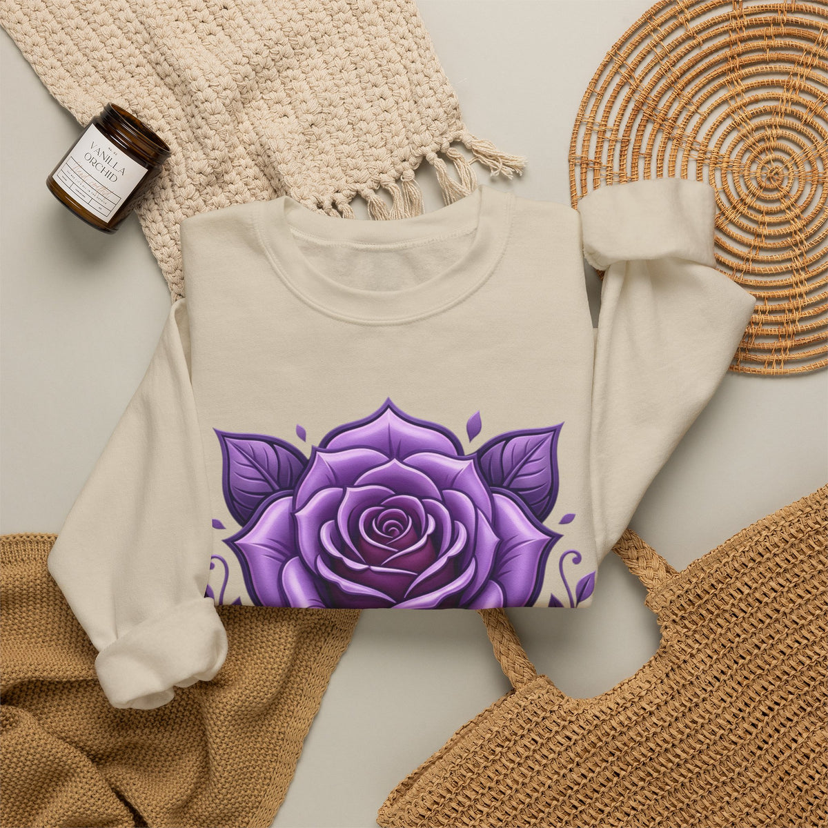 Purple Rose Crewneck Sweatshirt