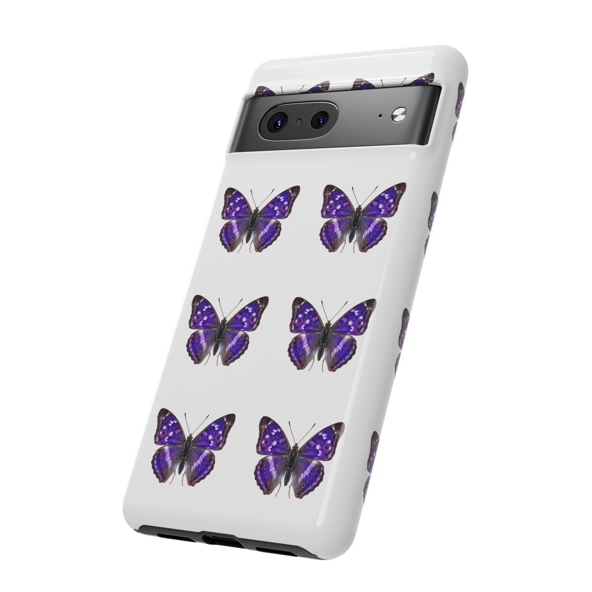 Purple Butterfly Tough Phone Case — Durable Protective iPhone Case with Repeating Butterfly Pattern