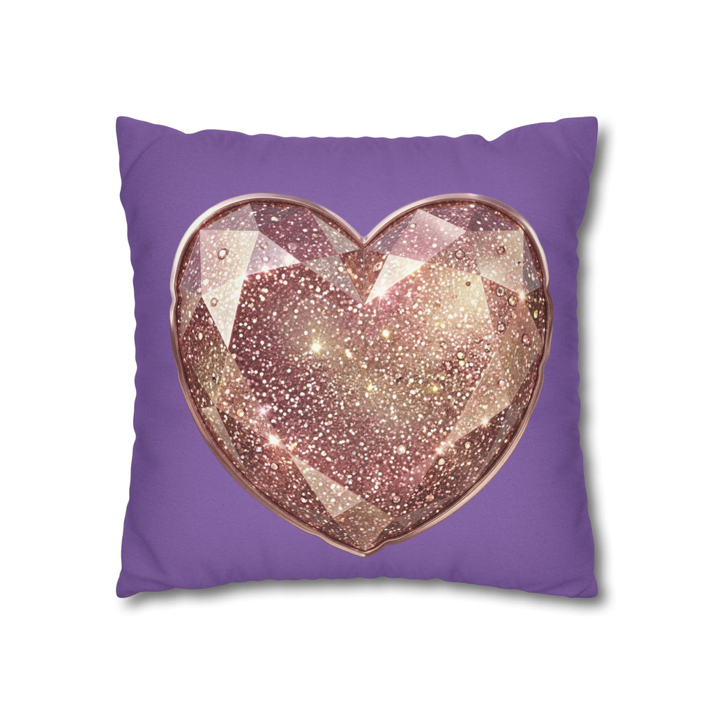Glitter Gem Heart Pillowcase — Purple Decorative Throw Pillow Cover- Light Purple