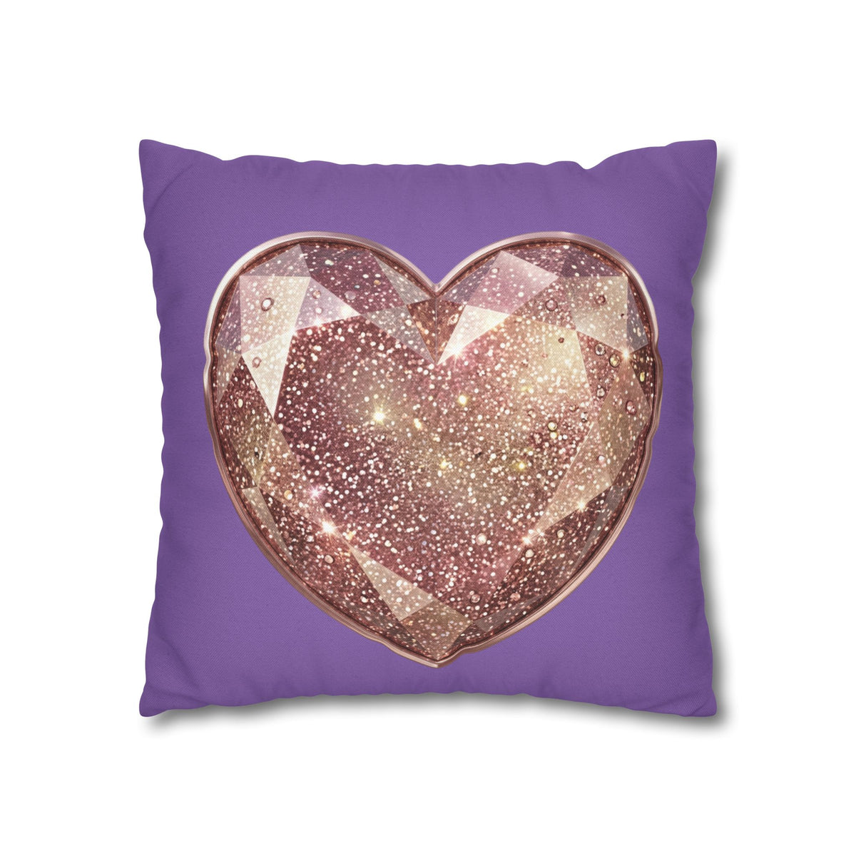 Glitter Gem Heart Pillowcase — Purple Decorative Throw Pillow Cover- Light Purple