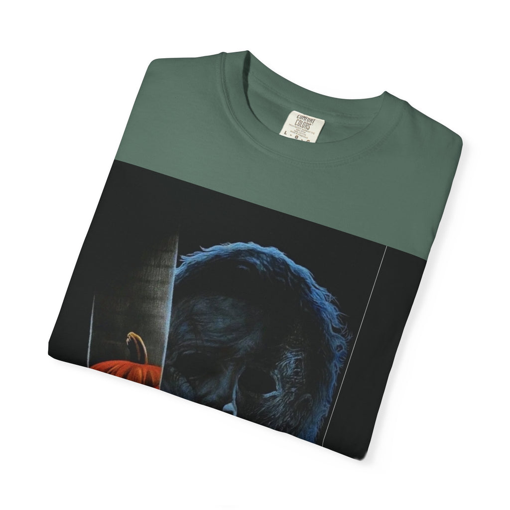 T-Shirt — Halloween Split-Face Pumpkin & Michael Myers Horror Graphic