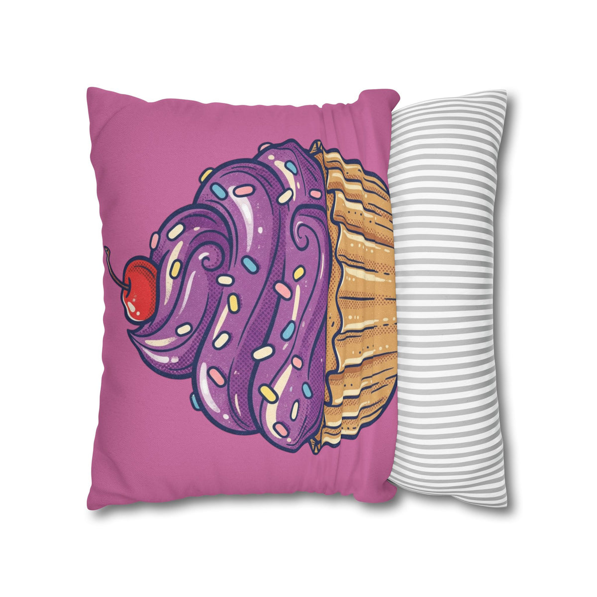 Cupcake Pillowcase — Cute Purple Frosting Decorative Throw Pillow Cover- Light Pink