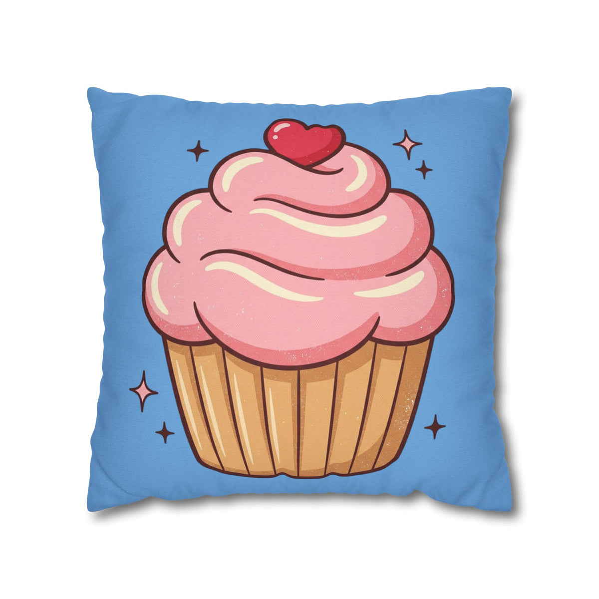Pink Cupcake Spun Polyester Square Pillowcase- Light Blue