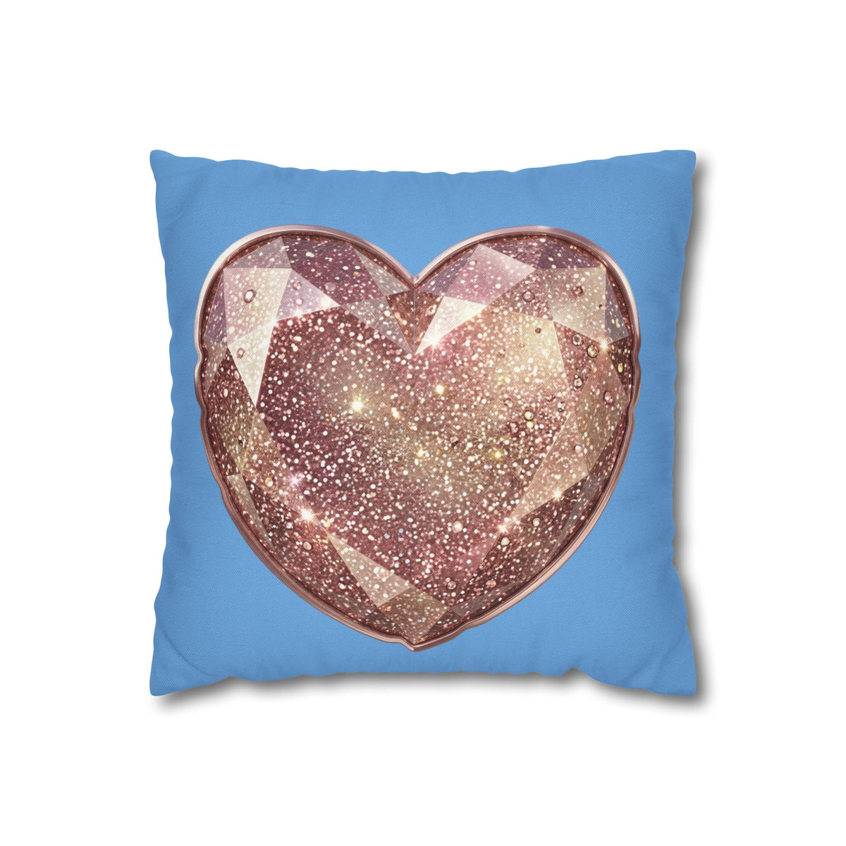 Glitter Gem Heart Pillowcase — Sparkling Rose Gold Heart on Blue
