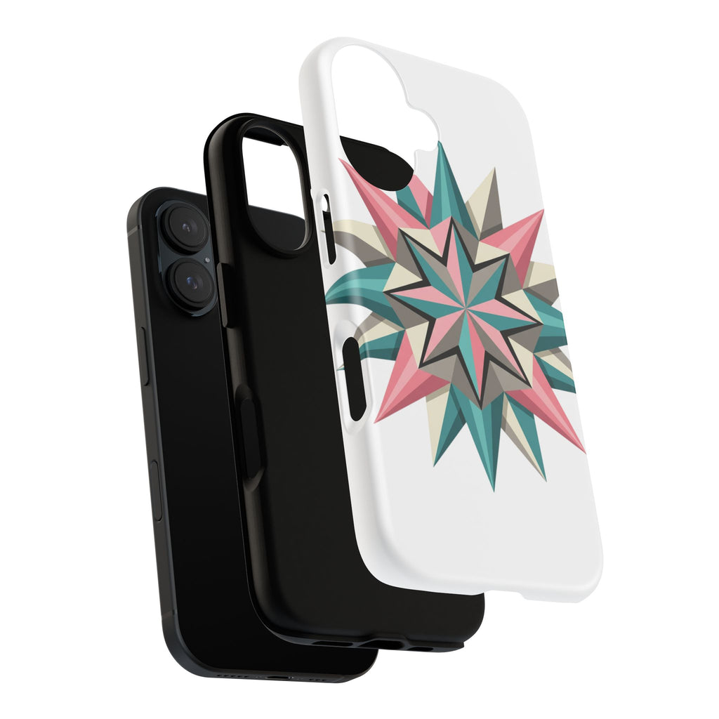 Geometric Star Tough Phone Case – Pink Teal Compass Design