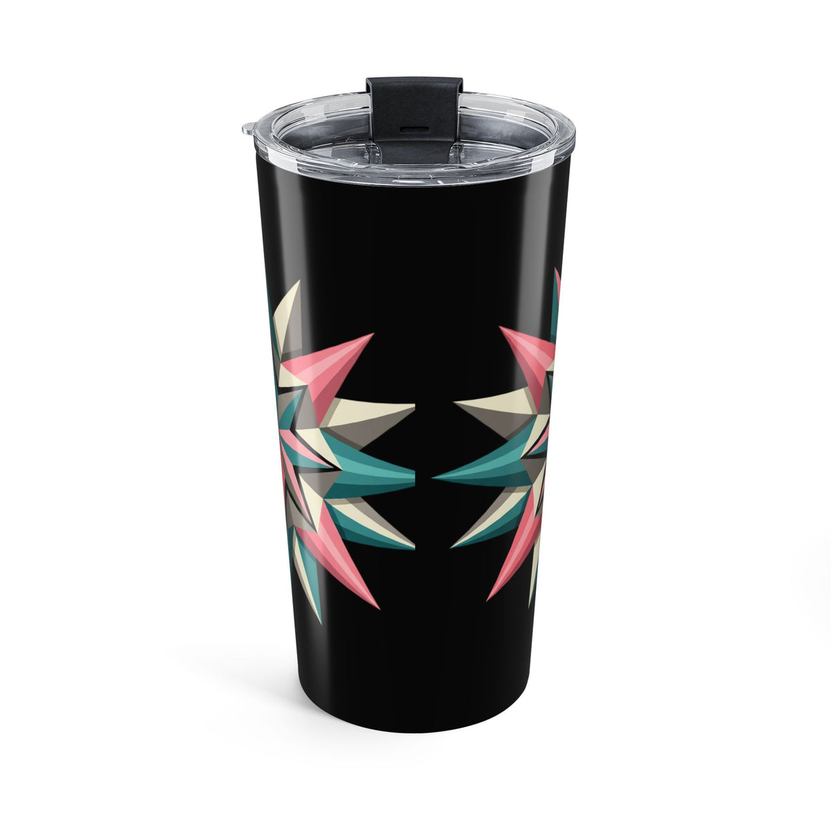 20oz Geometric Star Tumbler – Retro Pastel Tribal Travel Mug- Black