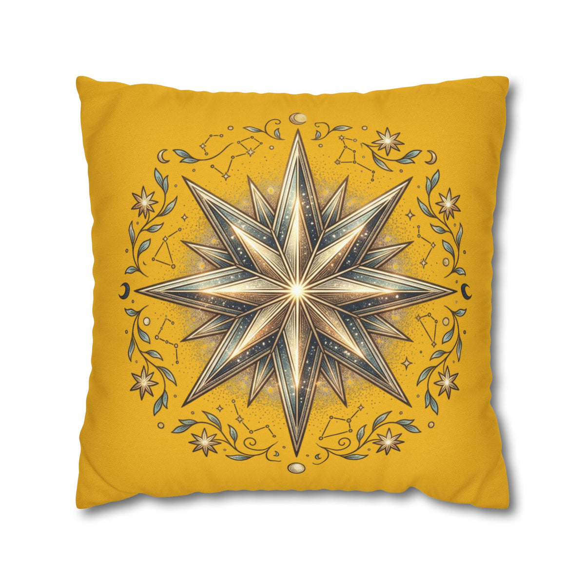 Star Print Yellow Spun Polyester Square Pillowcase
