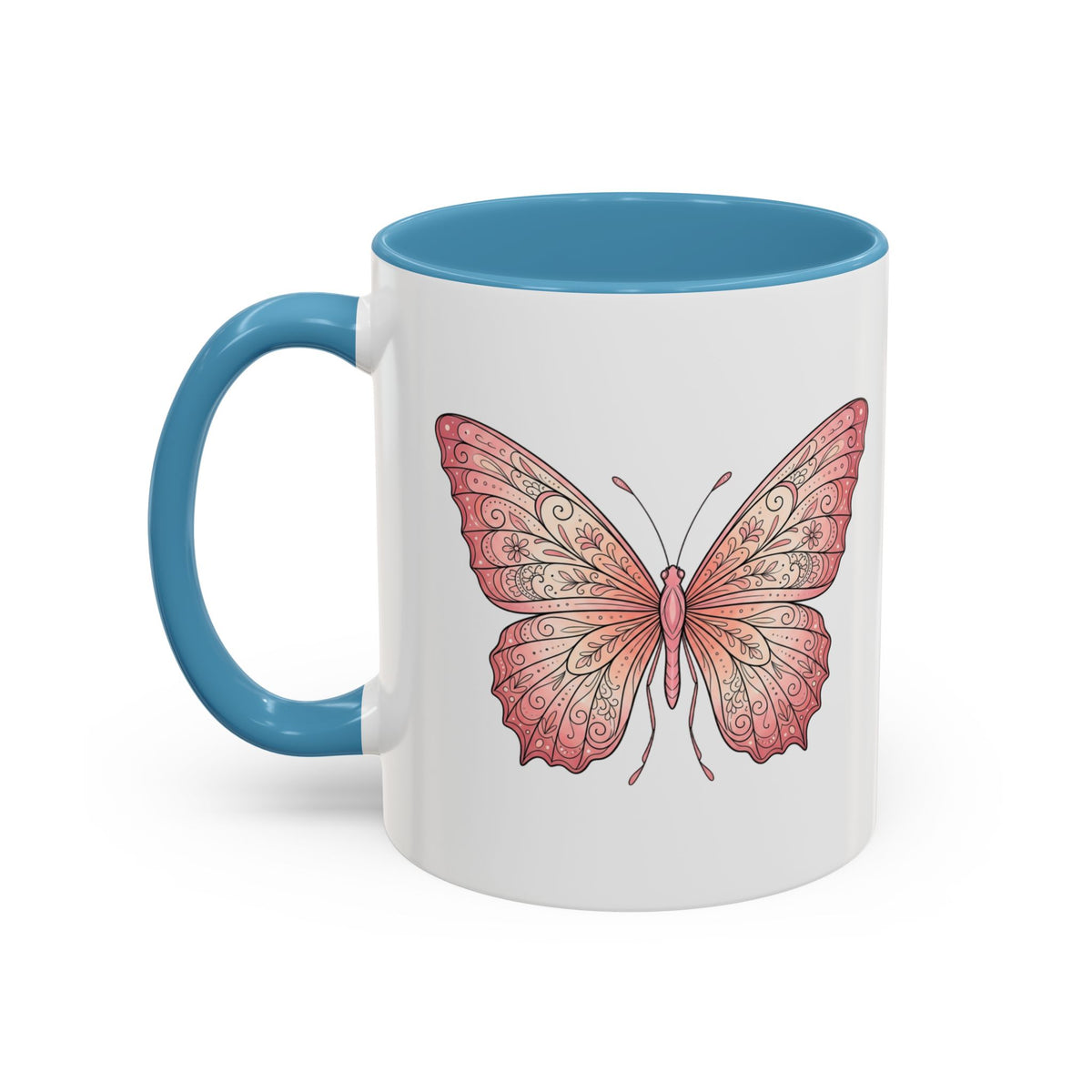 Pink Watercolor Butterfly Accent Coffee Mug — Floral Boho Tea & Coffee Cup (11/15oz)