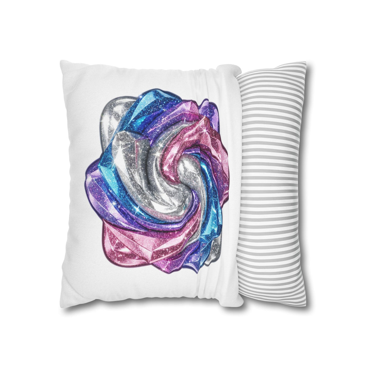 3D Glitter Design White Spun Polyester Square Pillowcase