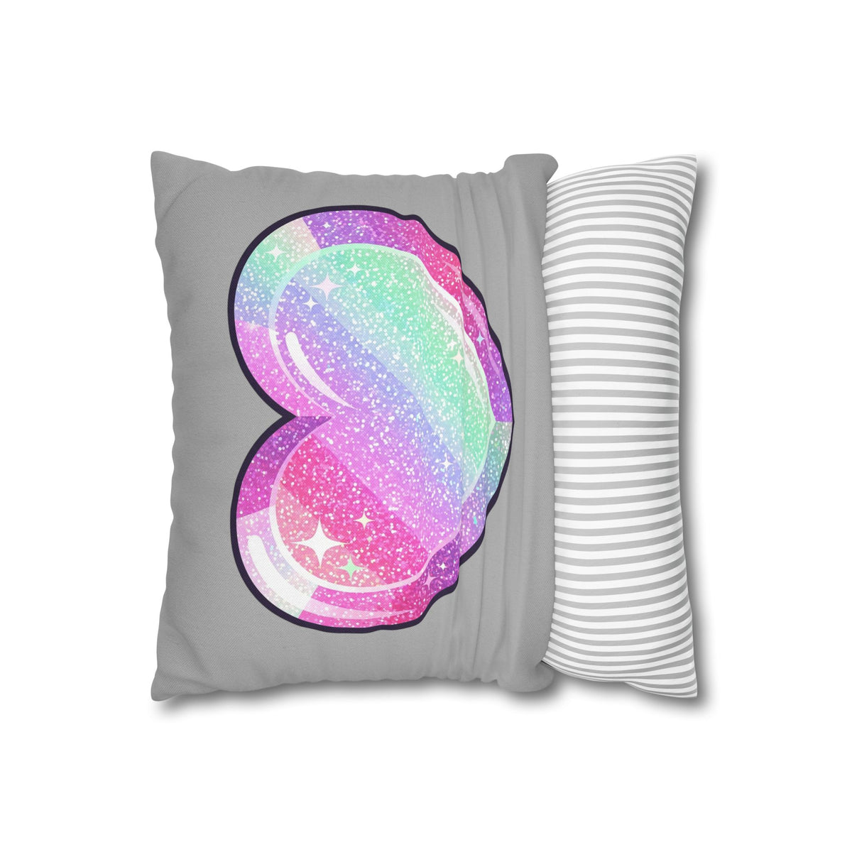 Pastel Glitter Heart Pillowcase Spun Polyester Square Pillowcase- Light Grey