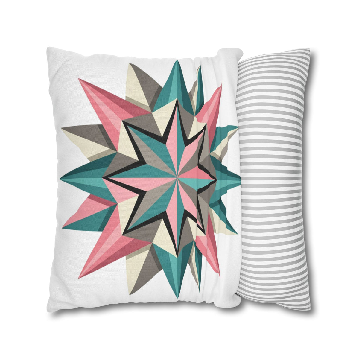 Geometric Starburst Throw Pillowcase — Pink Teal Modern Decorative Cushion Cover