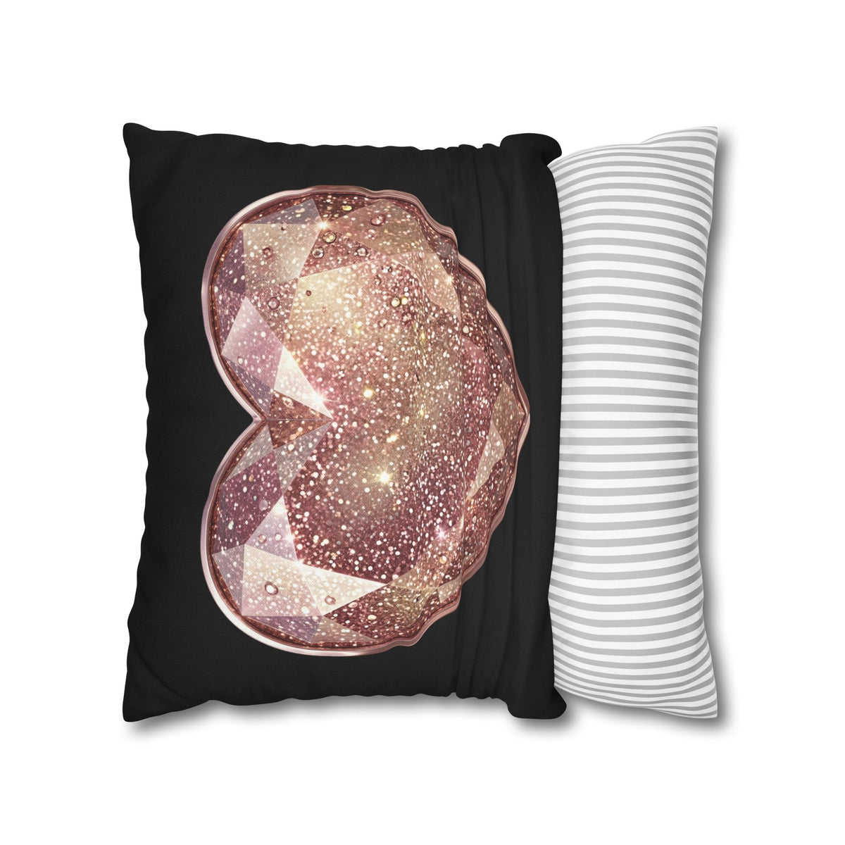 Glitter Rose Gold Crystal Heart Pillowcase- Black