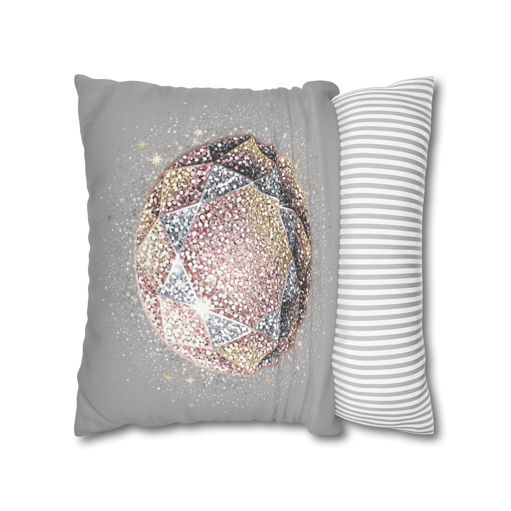 Glittery Light Grey Spun Polyester Square Pillowcase