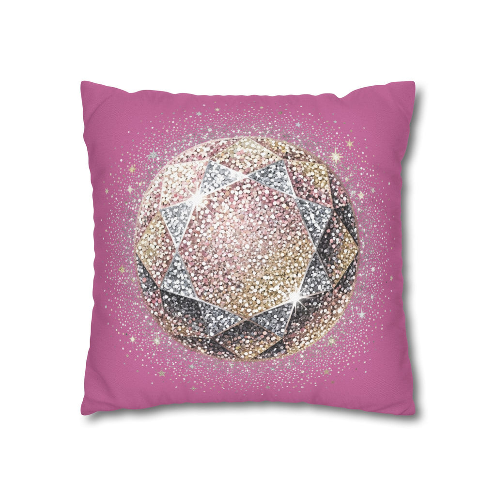 Glittery Light Pink Spun Polyester Square Pillowcase