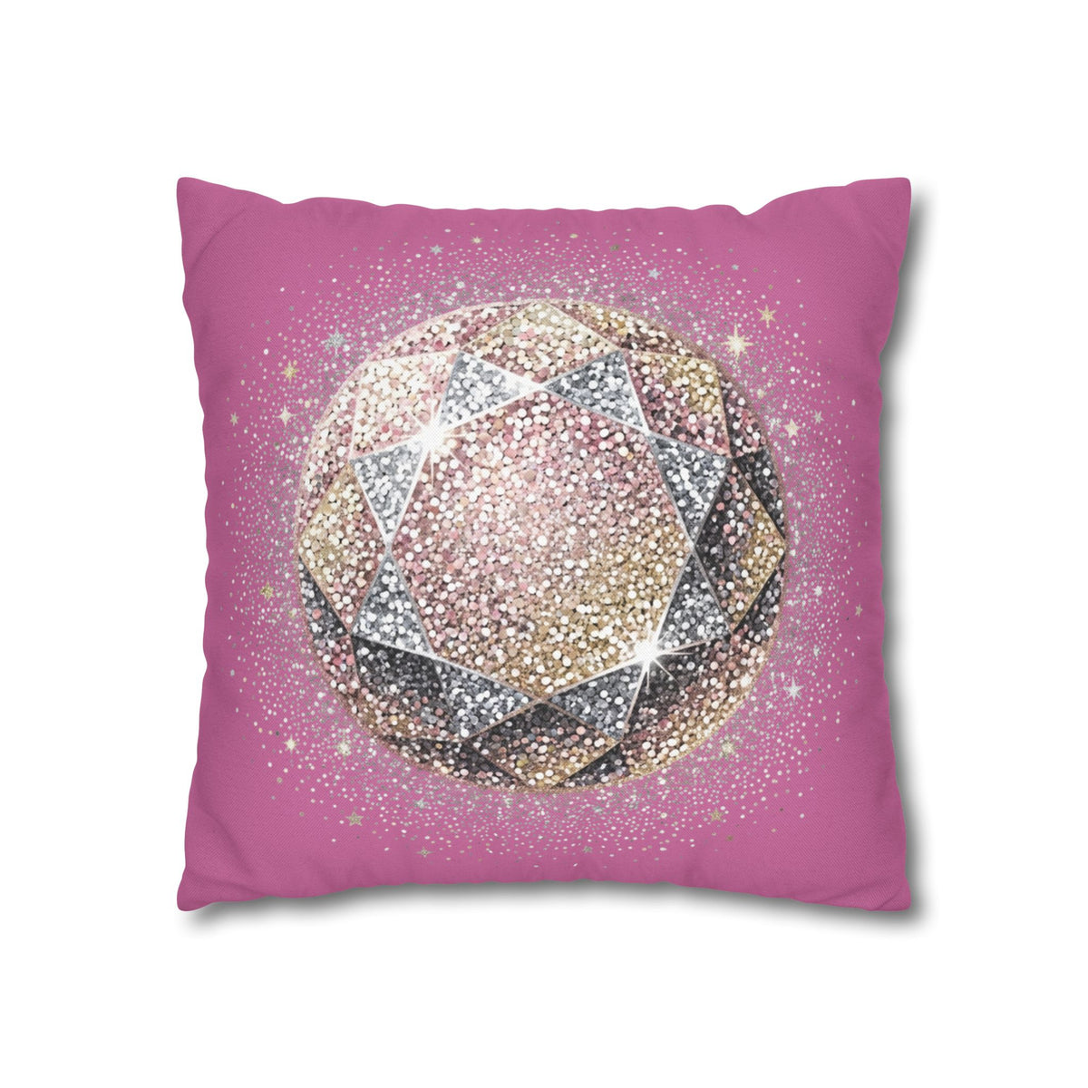 Glittery Light Pink Spun Polyester Square Pillowcase