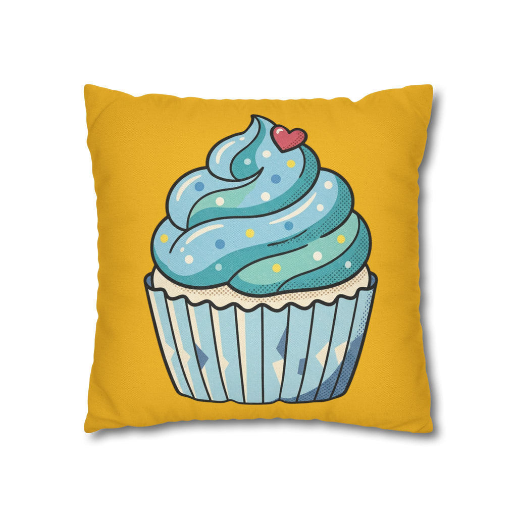 Cute Blue Cupcake Decorative Pillowcase — Whimsical Dessert Accent for Kids’ Rooms & Bakeries- Yellow