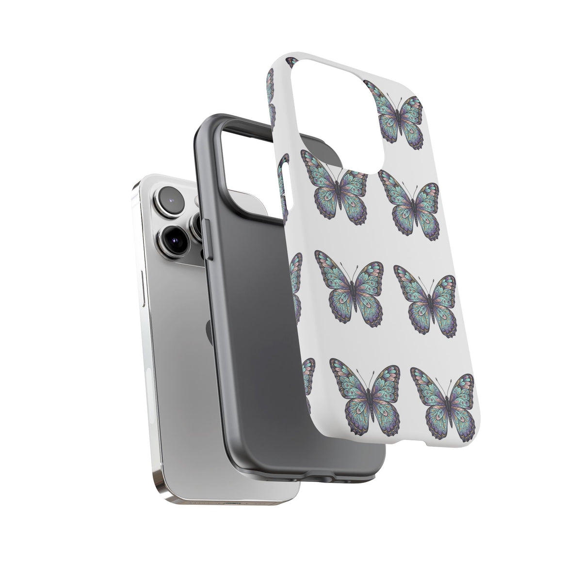 Butterfly Pattern Tough Phone Case — Vintage Teal Floral Protective Cover