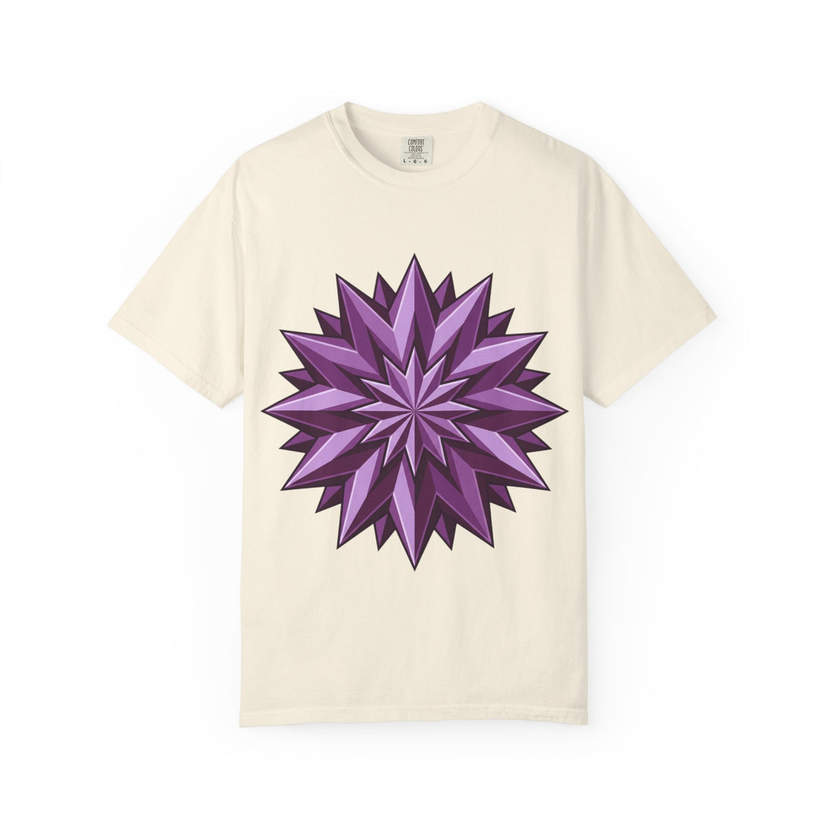 Purple Geometric Starburst T-Shirt — Bold 3D Floral Graphic Tee