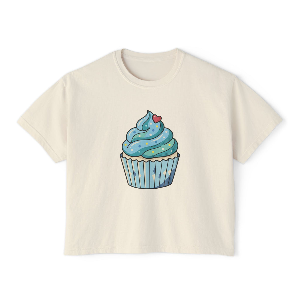 Cupcake Graphic Boxy Tee — Cute Blue Cupcake Women's Cropped T-Shirt