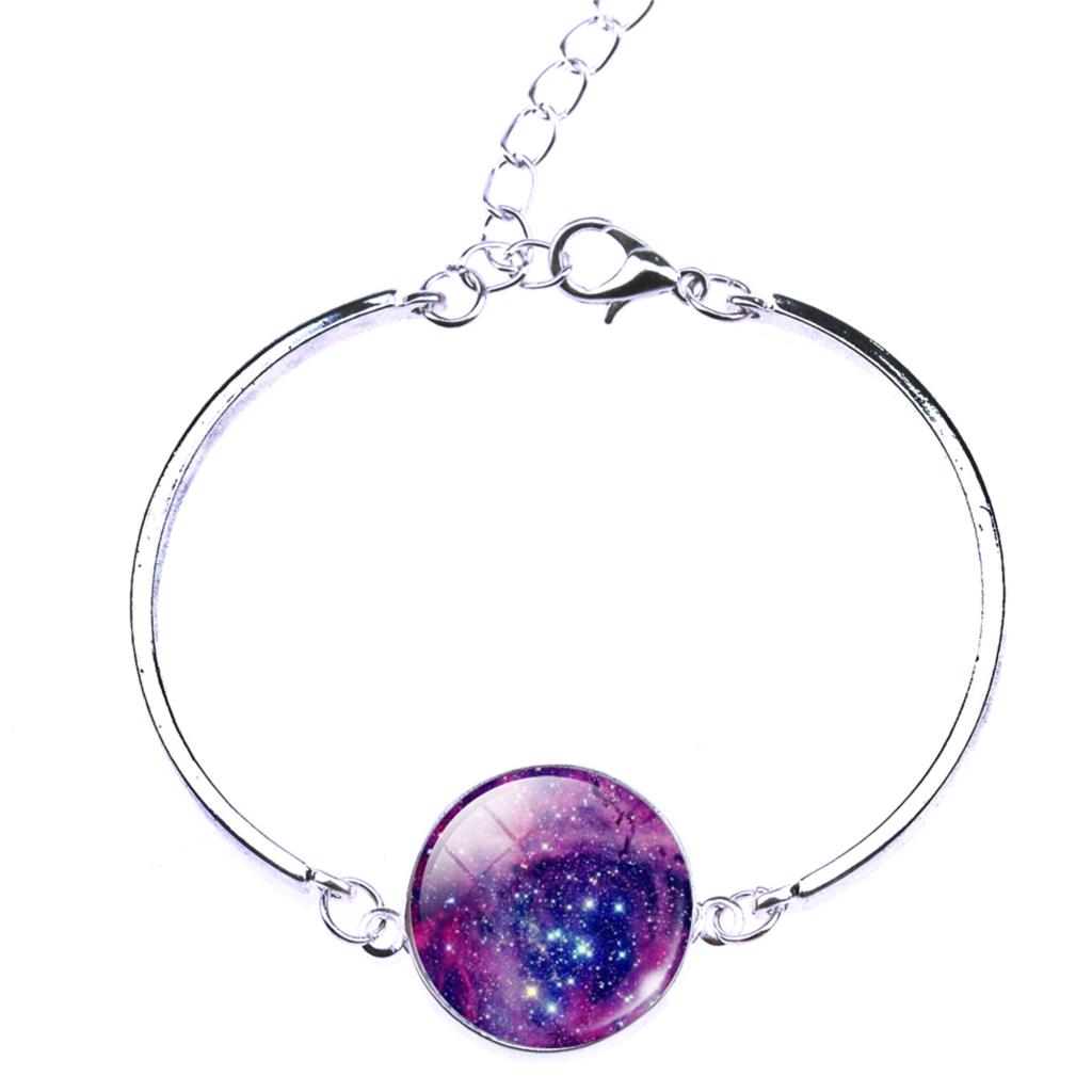 Vintage Galaxy purple Color Glass Cabochon Bracelets Bangles Moon Bangles Minimalism Style Jewelry For Women Trendy
