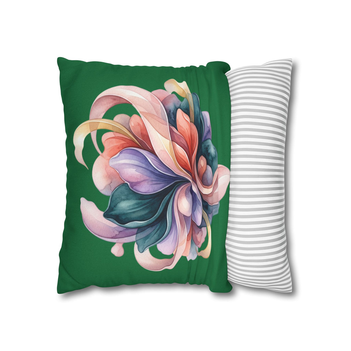 Floral Swirl Decorative Pillowcase — Colorful Abstract Bloom on Green