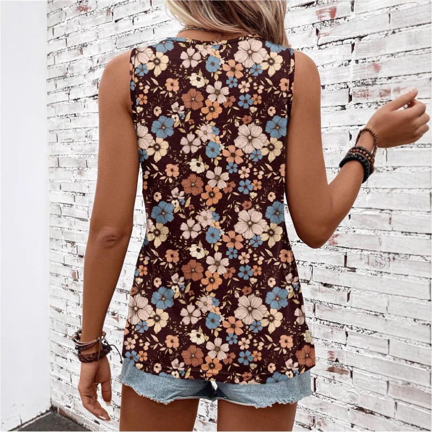 Women's Sleeveless Vest Printed Loose Casual Summer Tops Round Neck