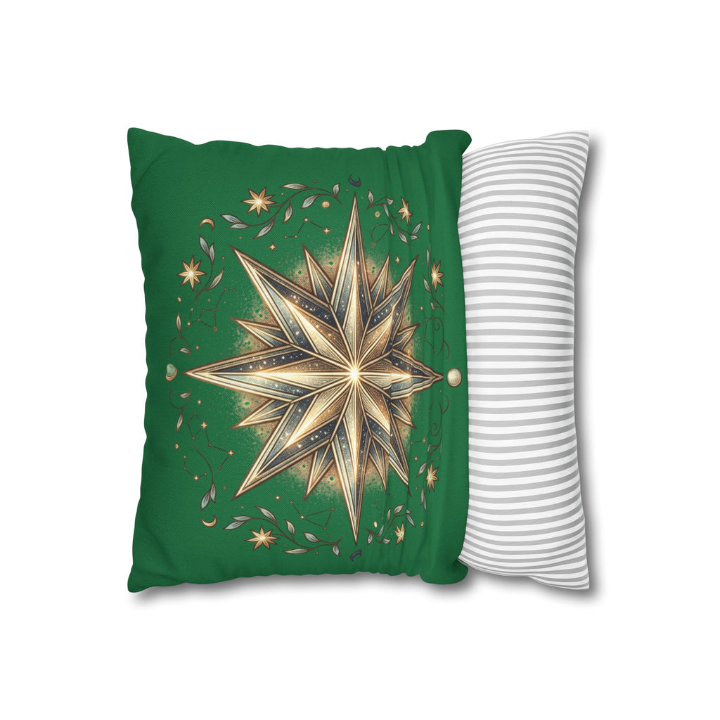 Start Print Dark Green Spun Polyester Square Pillowcase