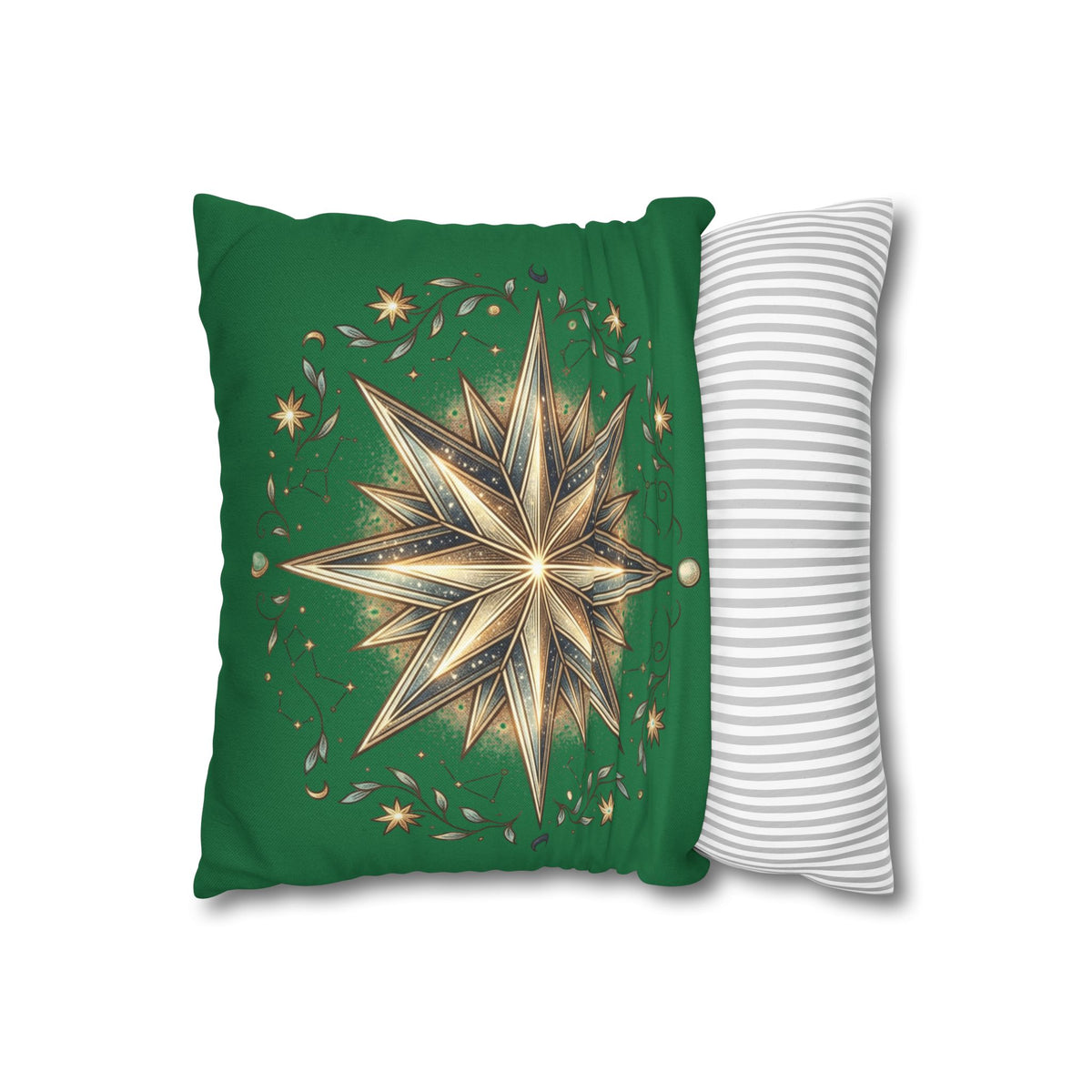 Start Print Dark Green Spun Polyester Square Pillowcase