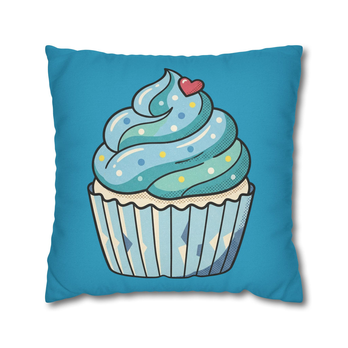 Cupcake Throw Pillow — Cute Blue Dessert Decorative Cushion for Kids & Bakery Lovers- Turquoise
