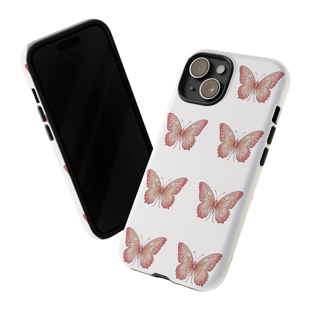 Pink Butterfly Tough Phone Case — Floral Pattern Protective Cover