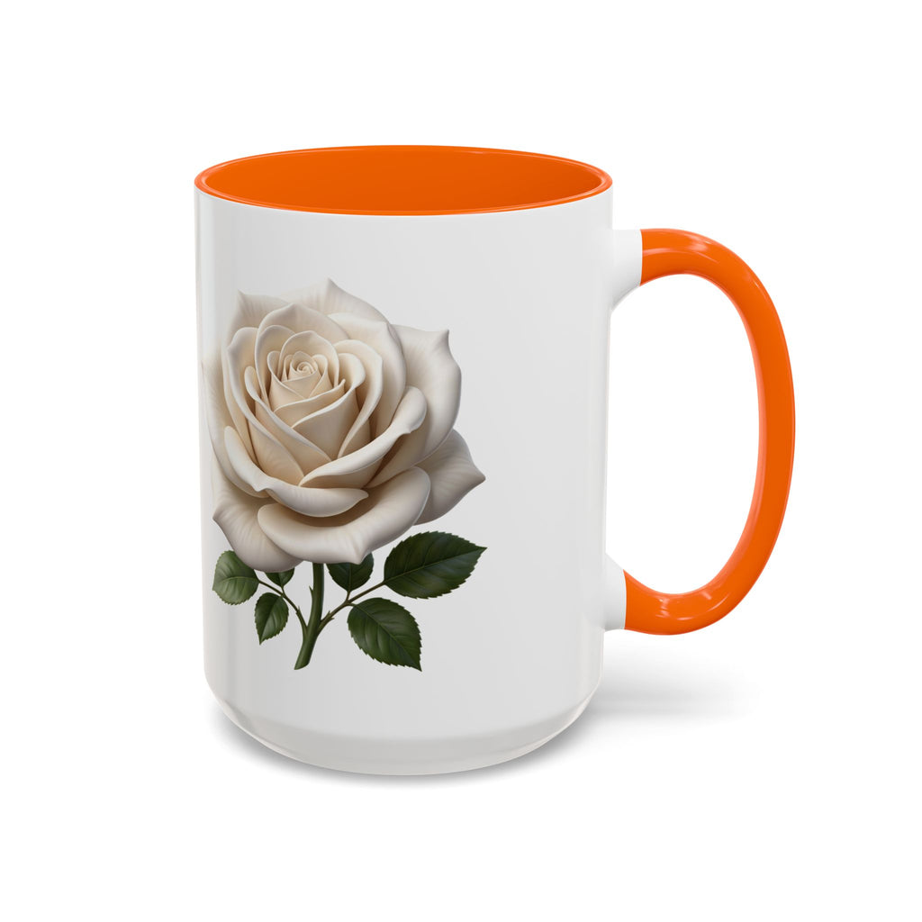 White Rose Accent Coffee Mug — Elegant Floral 11/15oz Ceramic