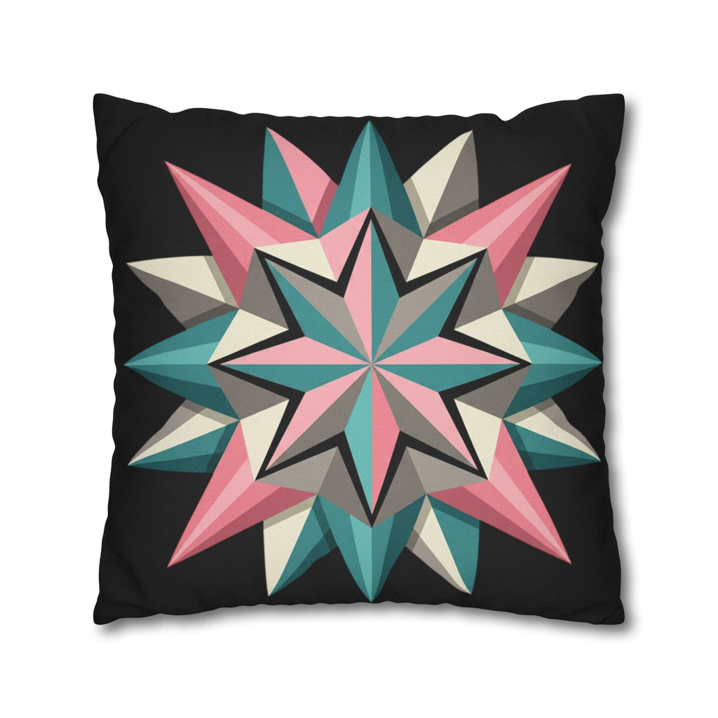 Geometric Starburst Throw Pillowcase — Teal & Pink Modern Decorative Cushion Cover