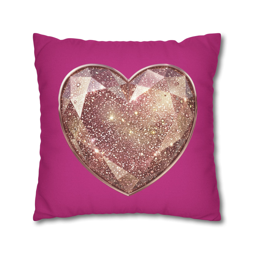 Sparkling Rose Gold Heart Throw Pillowcase- Magenta