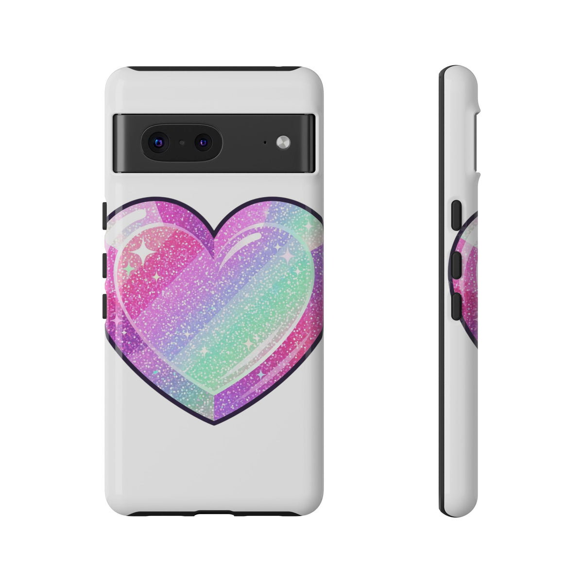 Pastel Glitter Heart Tough Phone Case — Cute Protective Phone Cover