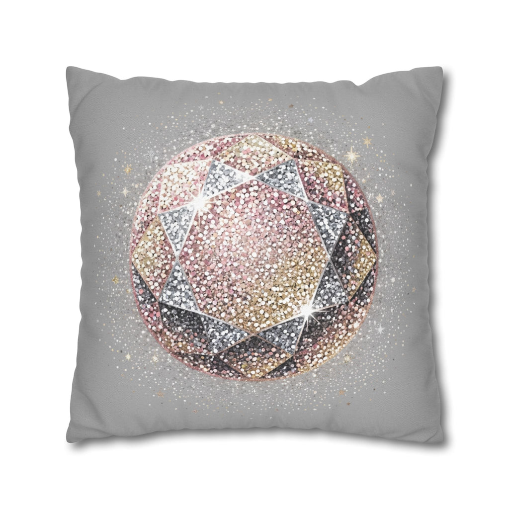 Glittery Light Grey Spun Polyester Square Pillowcase