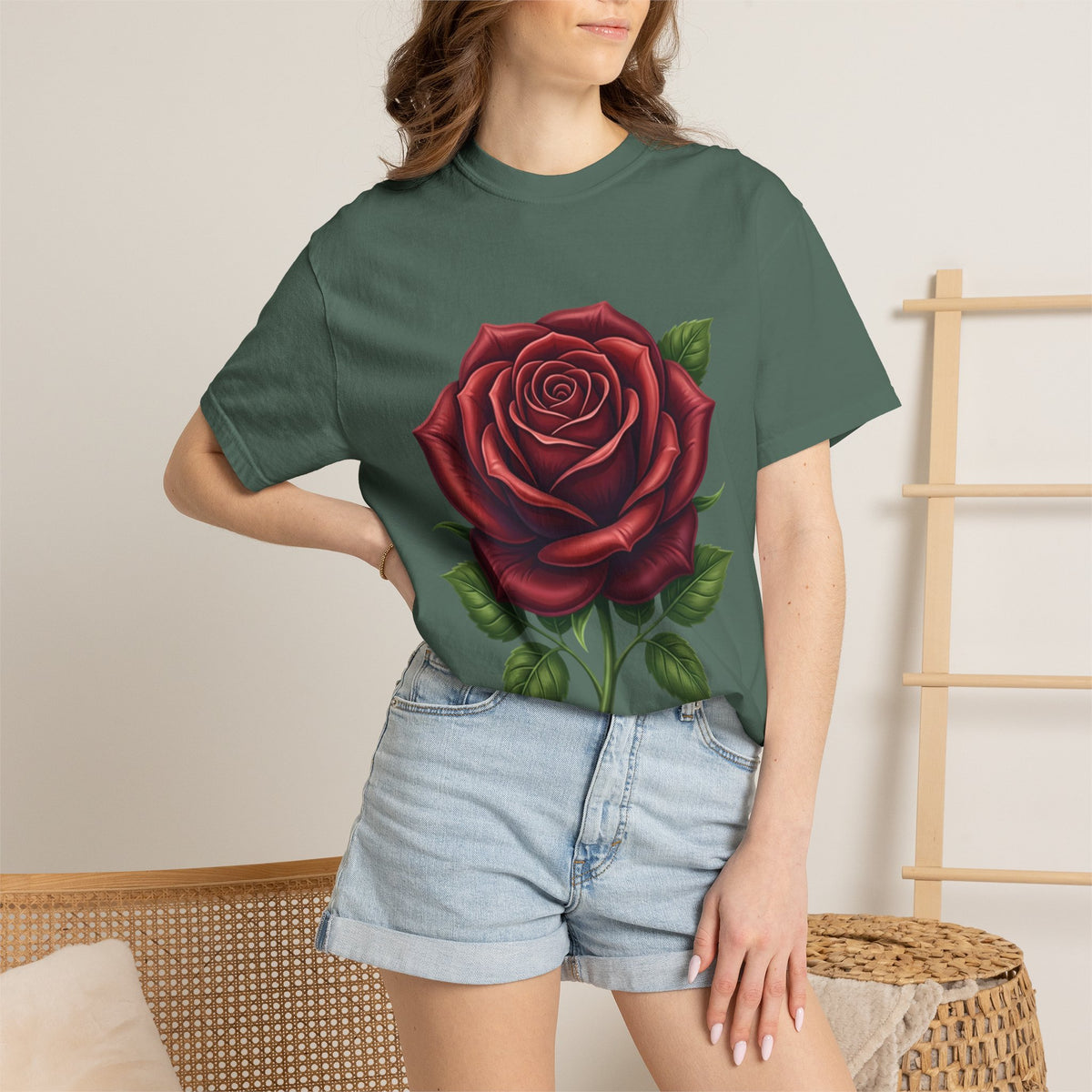 Rose Graphic T‑Shirt — Large Red Rose Floral Tee