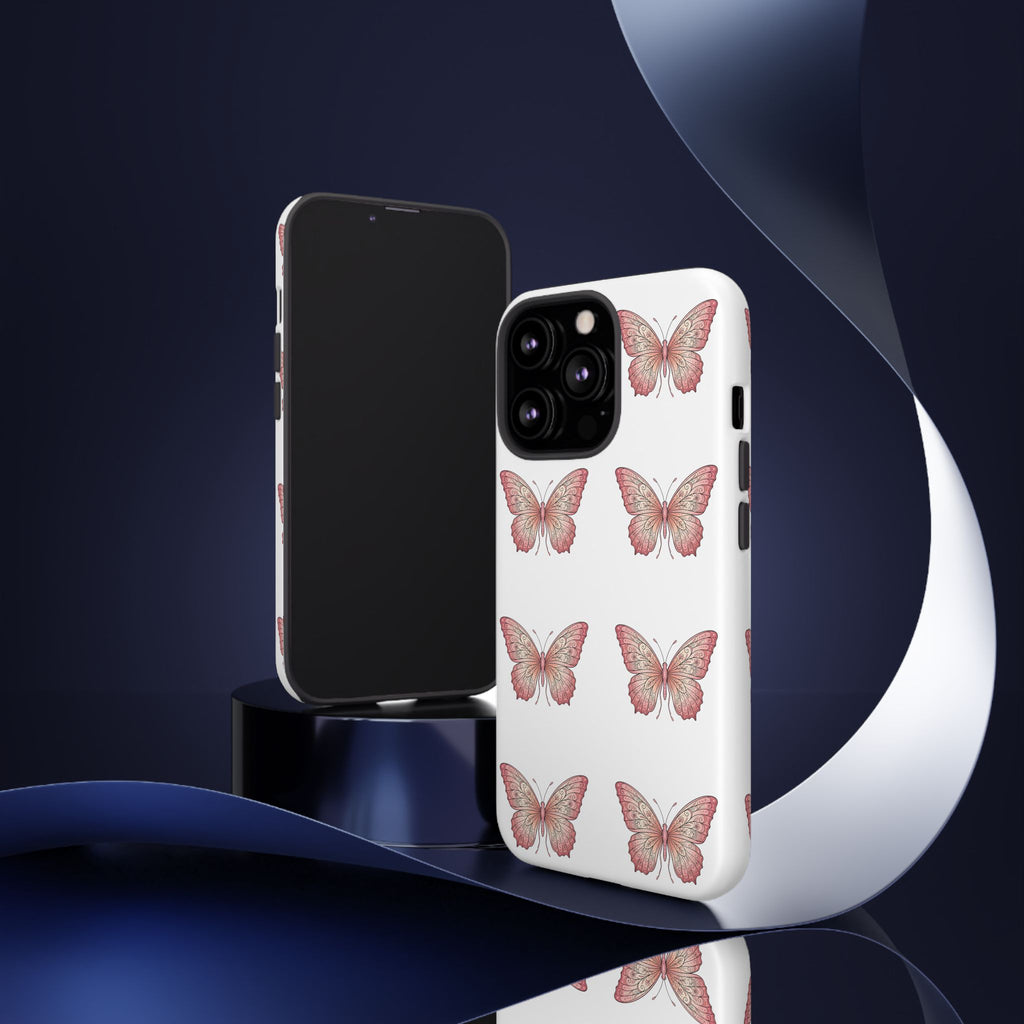 Pink Butterfly Tough Phone Case — Floral Pattern Protective Cover