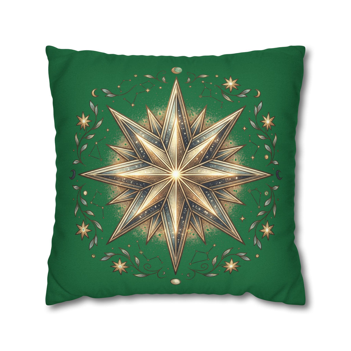 Start Print Dark Green Spun Polyester Square Pillowcase