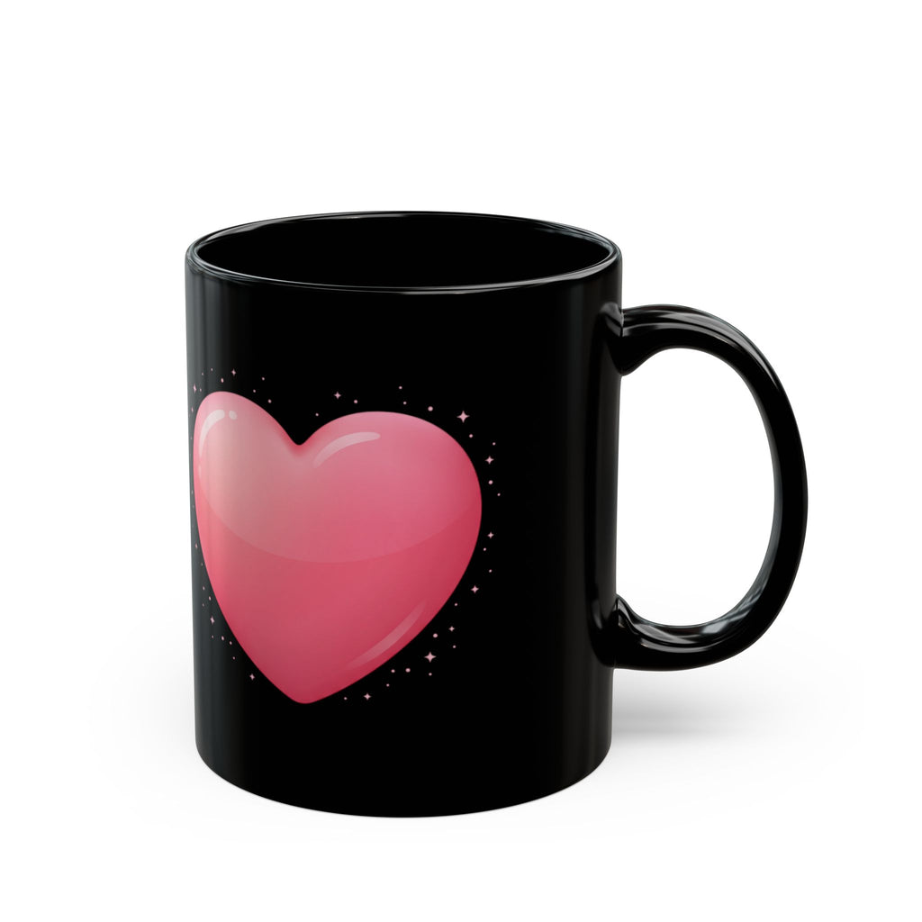 Pink Heart Black Mug — Romantic Valentine Coffee Cup (11oz, 15oz)