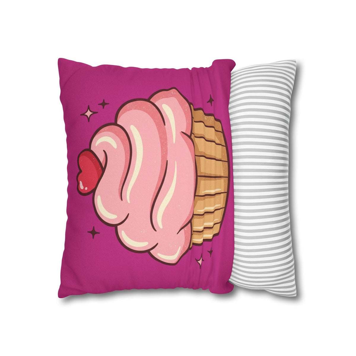 Pink Cupcake Spun Polyester Square Pillowcase- Magenta