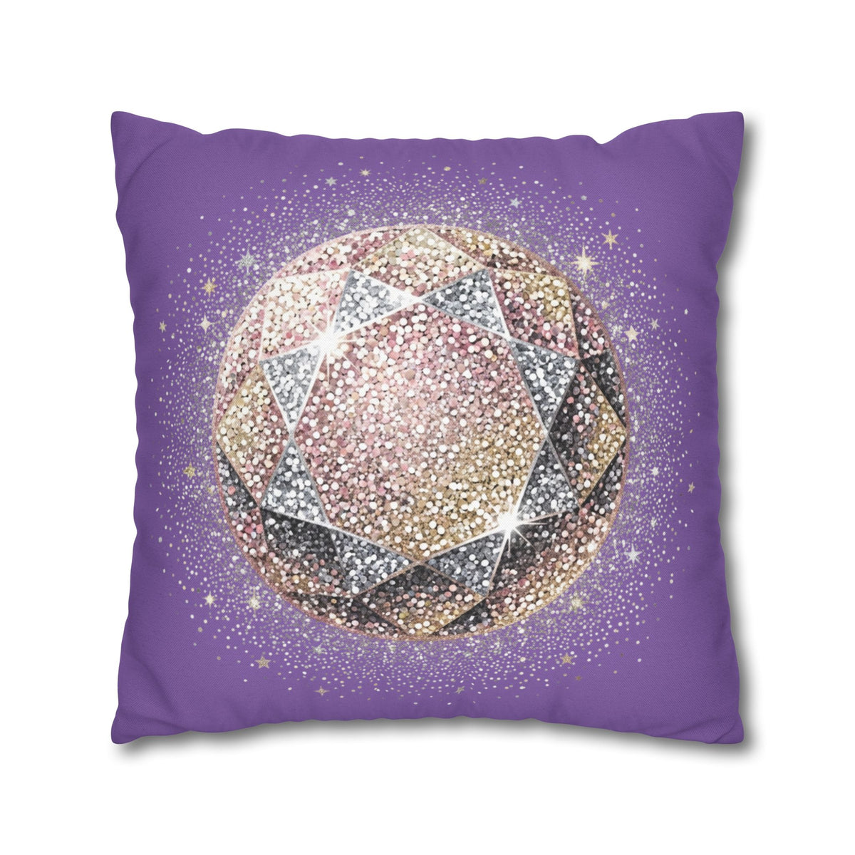 Glittery Light Purple Spun Polyester Square Pillowcase