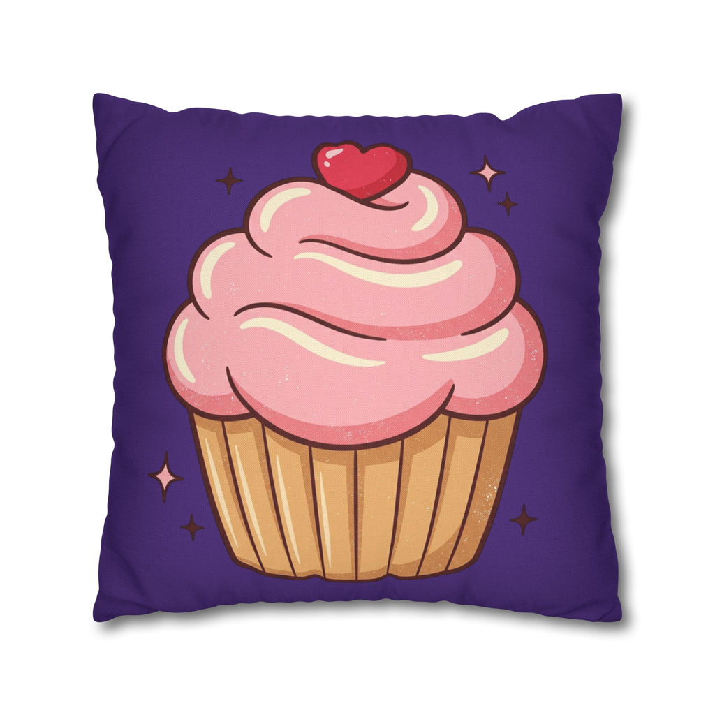 Pink Cupcake Spun Polyester Square Pillowcase- Dark Purple