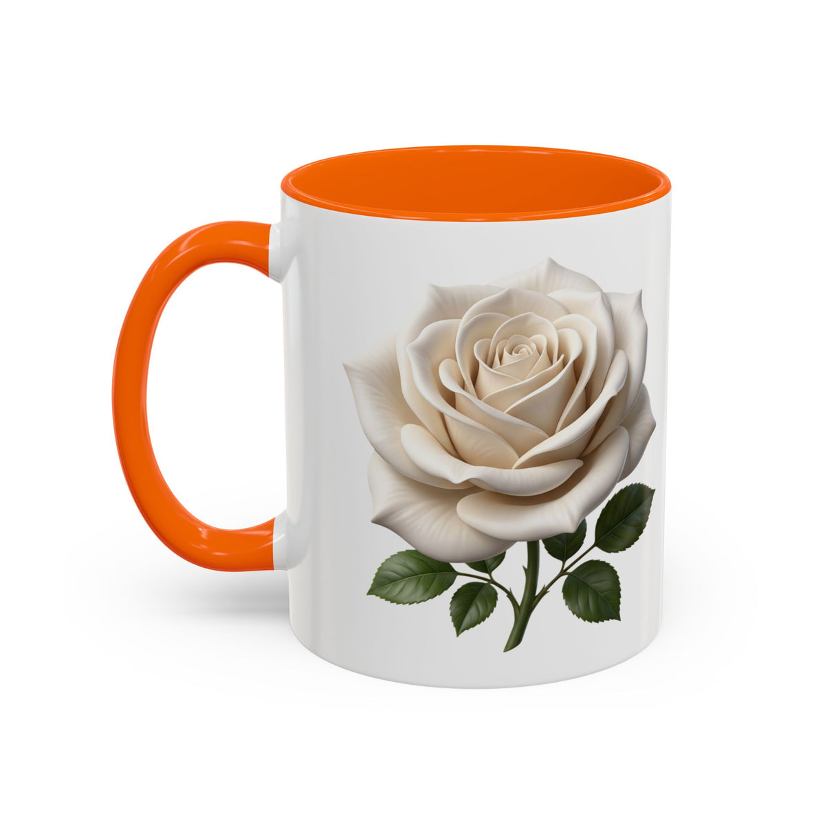 White Rose Accent Coffee Mug — Elegant Floral 11/15oz Ceramic