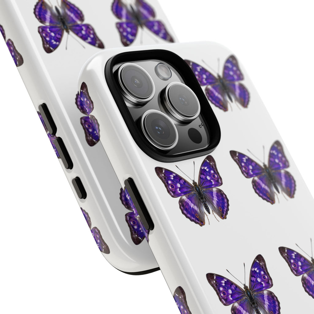 Purple Butterfly Tough Phone Case — Durable Protective iPhone Case with Repeating Butterfly Pattern