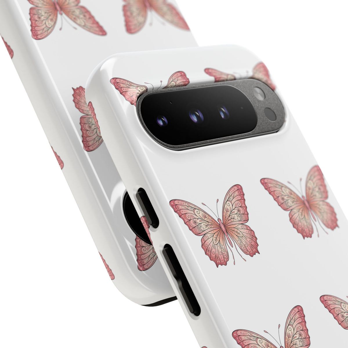Pink Butterfly Tough Phone Case — Floral Pattern Protective Cover