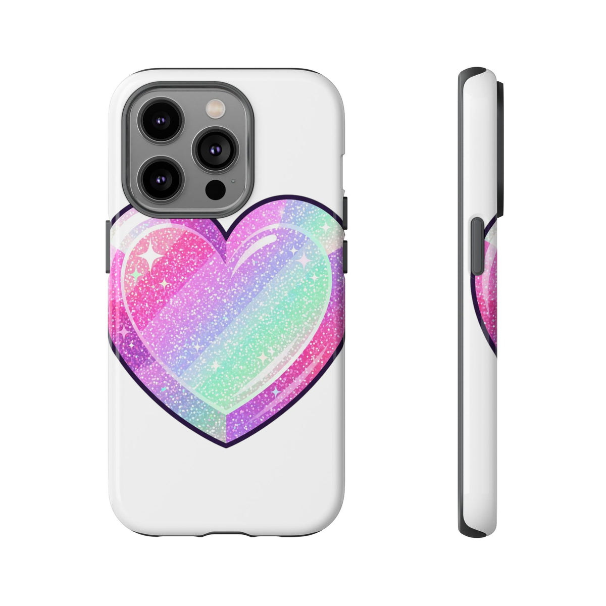 Pastel Glitter Heart Tough Phone Case — Cute Protective Phone Cover