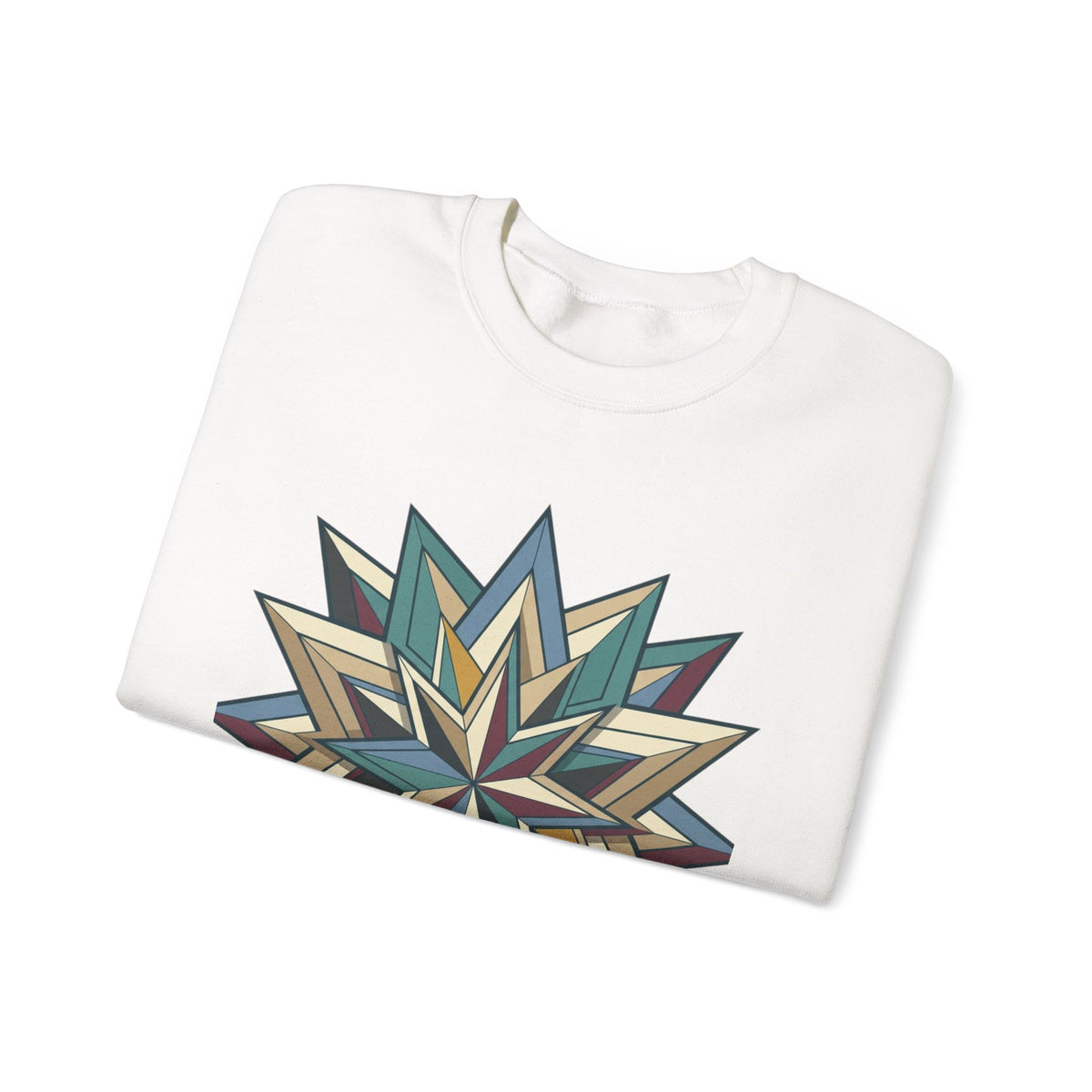 Crewneck Sweatshirt — Geometric Starburst Mandala Design