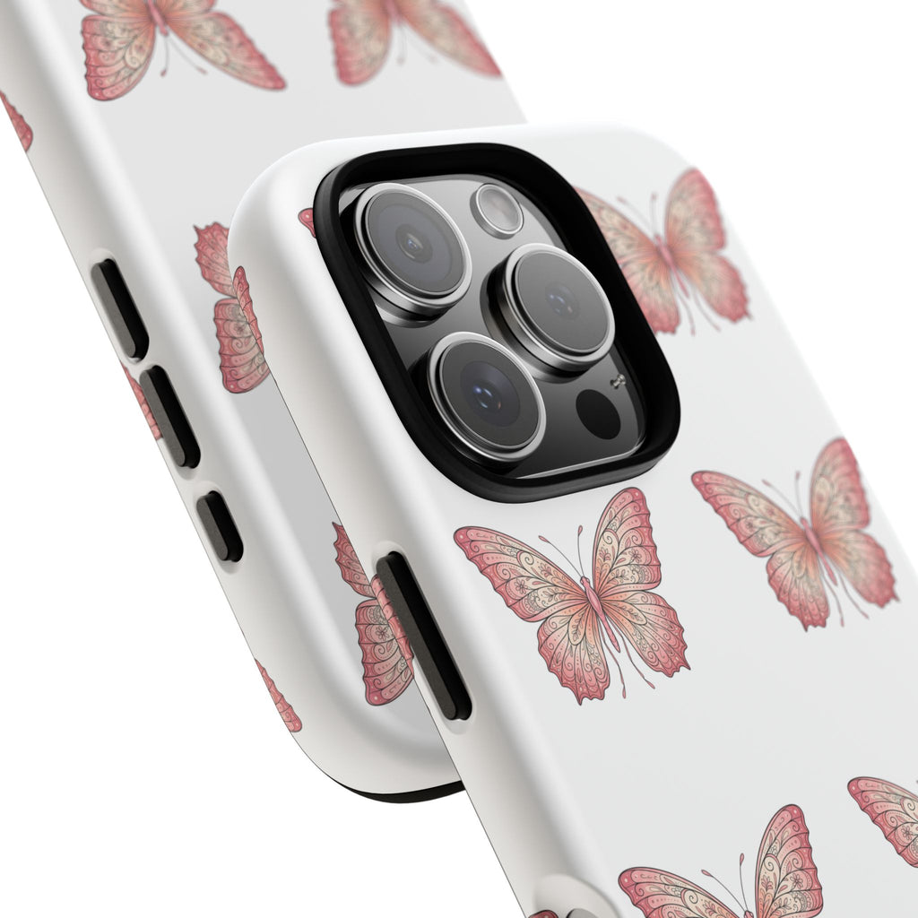 Pink Butterfly Tough Phone Case — Floral Pattern Protective Cover