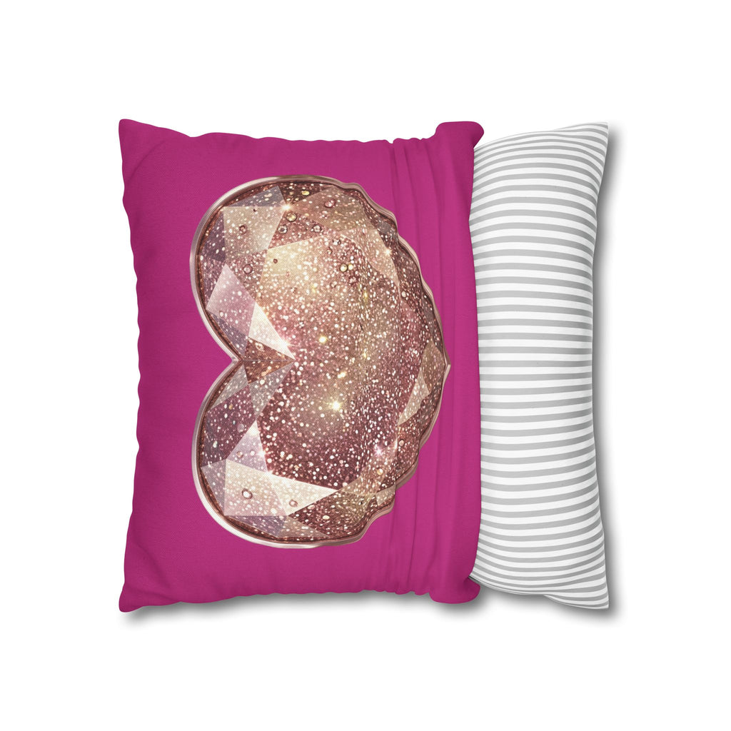 Sparkling Rose Gold Heart Throw Pillowcase- Magenta