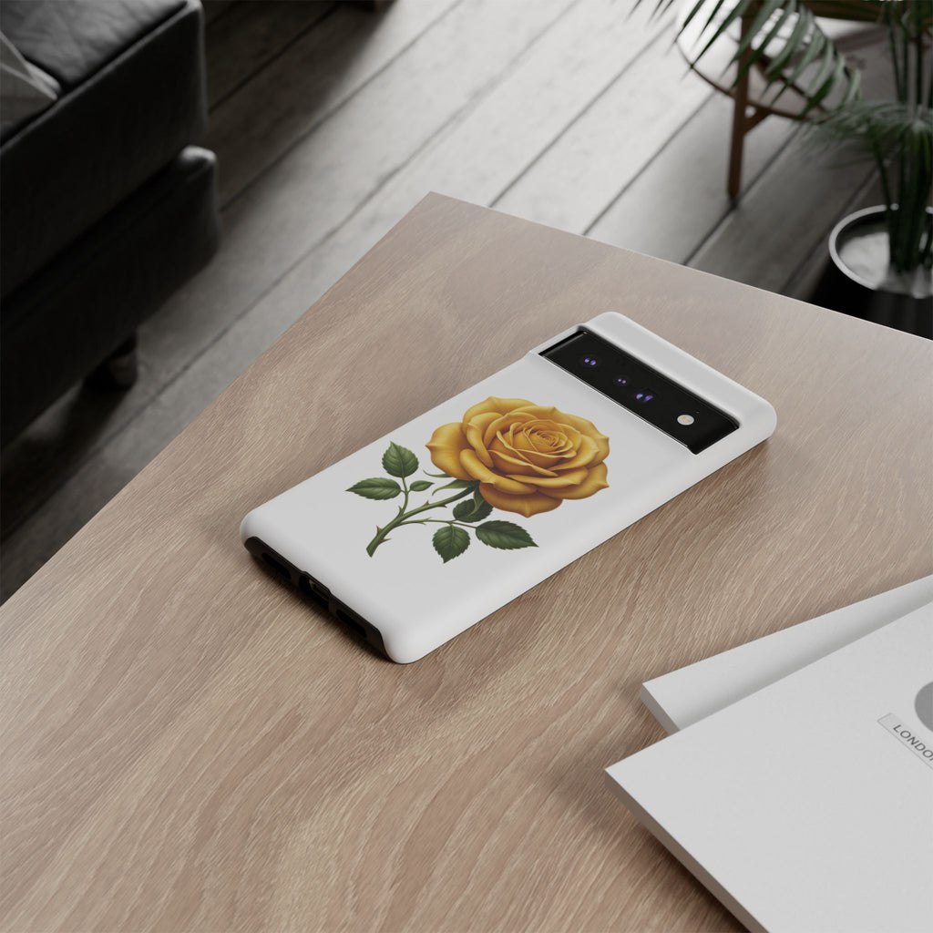 Yellow Rose Phone Case — Vintage Floral Tough Protective Cover